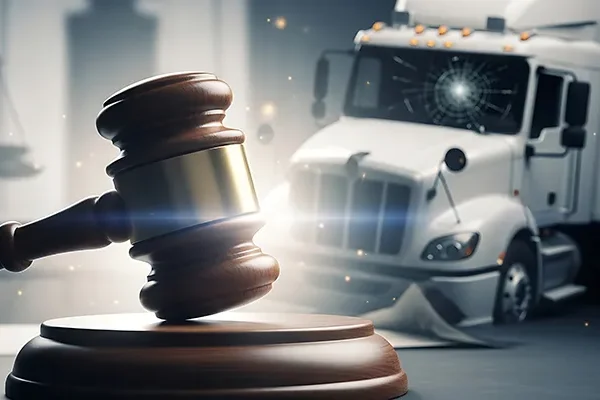 A gavel and a white truck represent a truck accident lawyer from AG Injury Law.