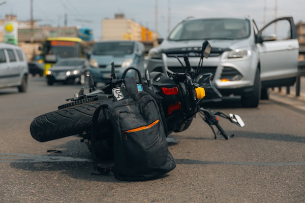 A motorcycle lies on the road after a motorcycle accident in Georgia.