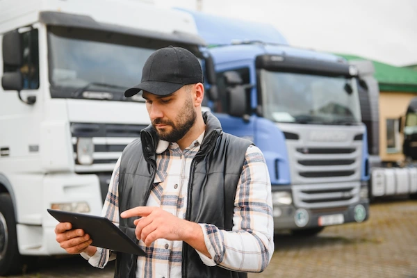 A truck driver inspects vehicles for common causes of truck accidents.